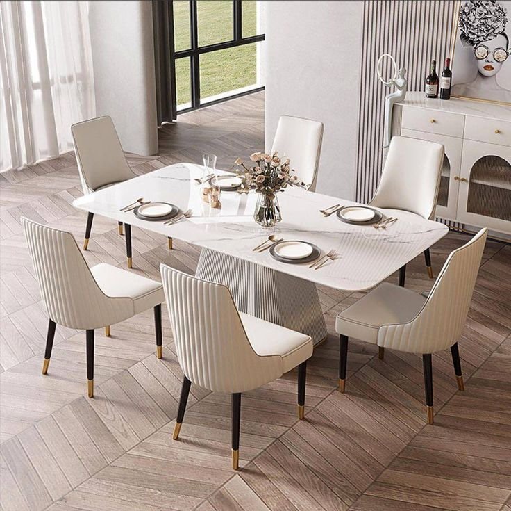 Premium designer marble 6 seater dining set